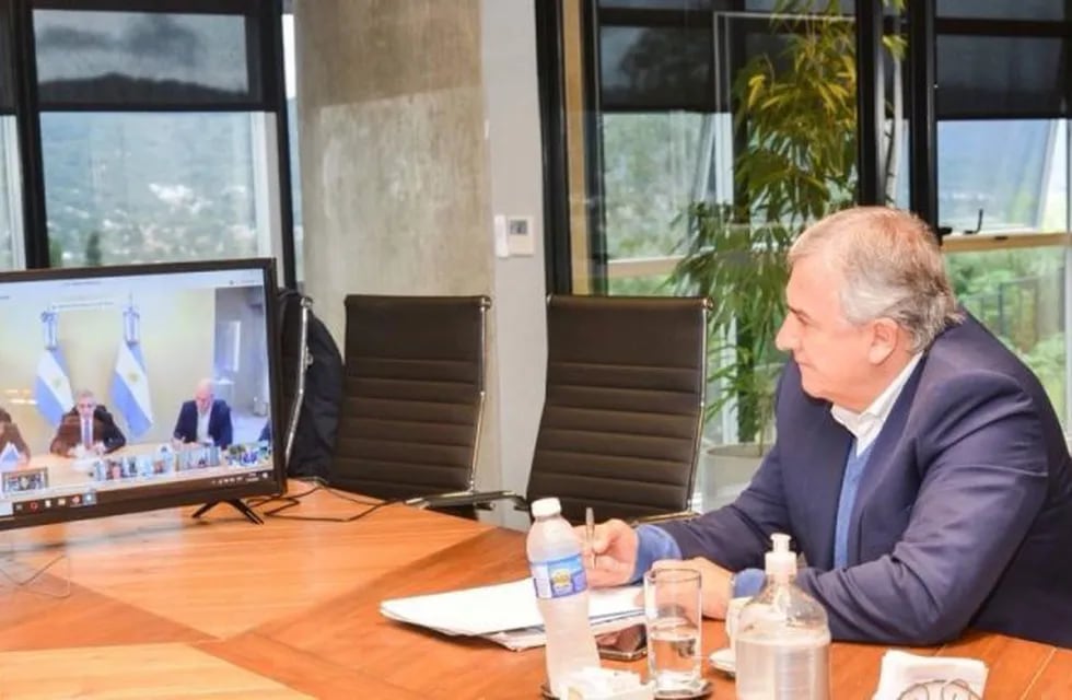Gerardo Morales, gobernador de Jujuy, en teleconferencia con el presidente Fernández.