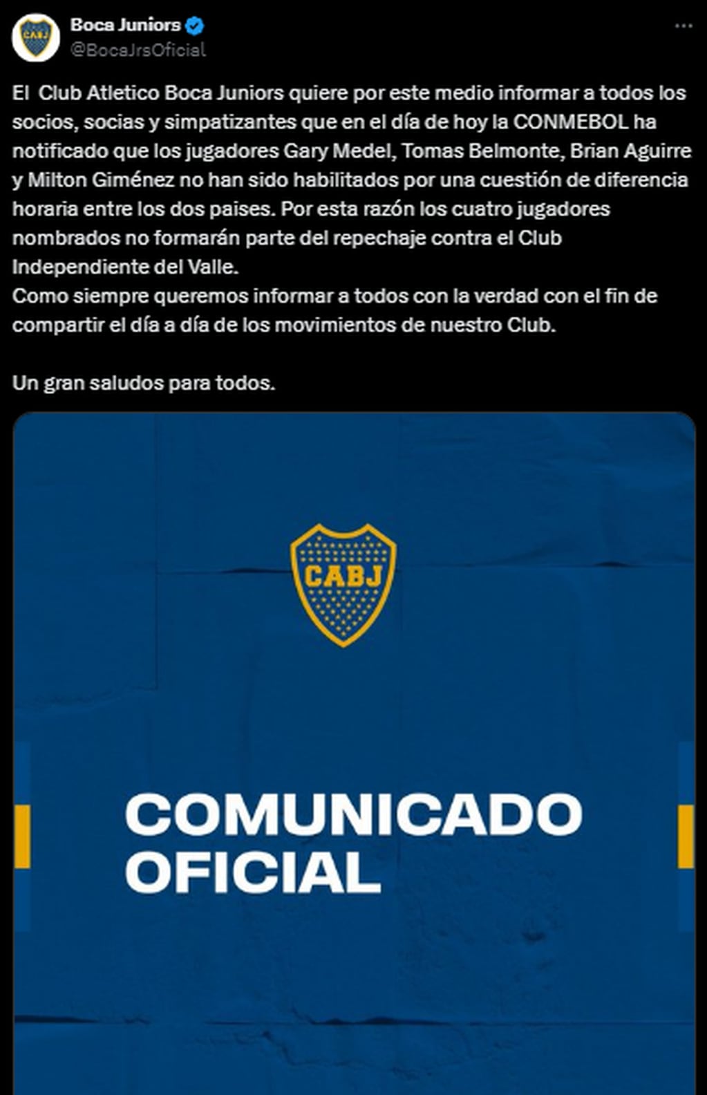 Comunicado de Boca Juniors