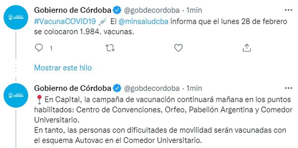 La campaña de vacunación contra el Covid en Córdoba sigue este martes.