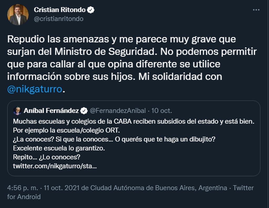 Funcionarios y candidatos de Cambiemos repudiaron a Aníbal Fernández