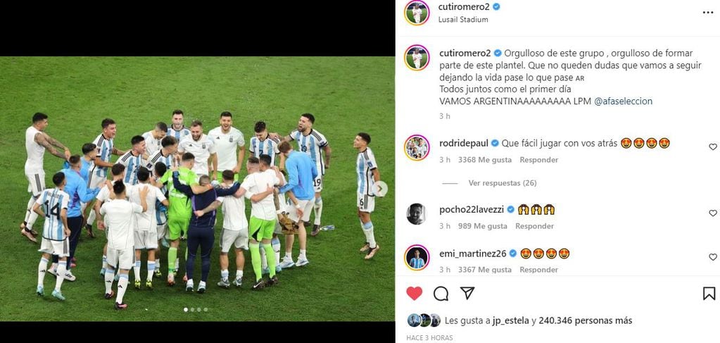 El posteo de Cristian Romero luego del triunfo de Argentina ante Croacia por las semifinales del Mundial Qatar 2022