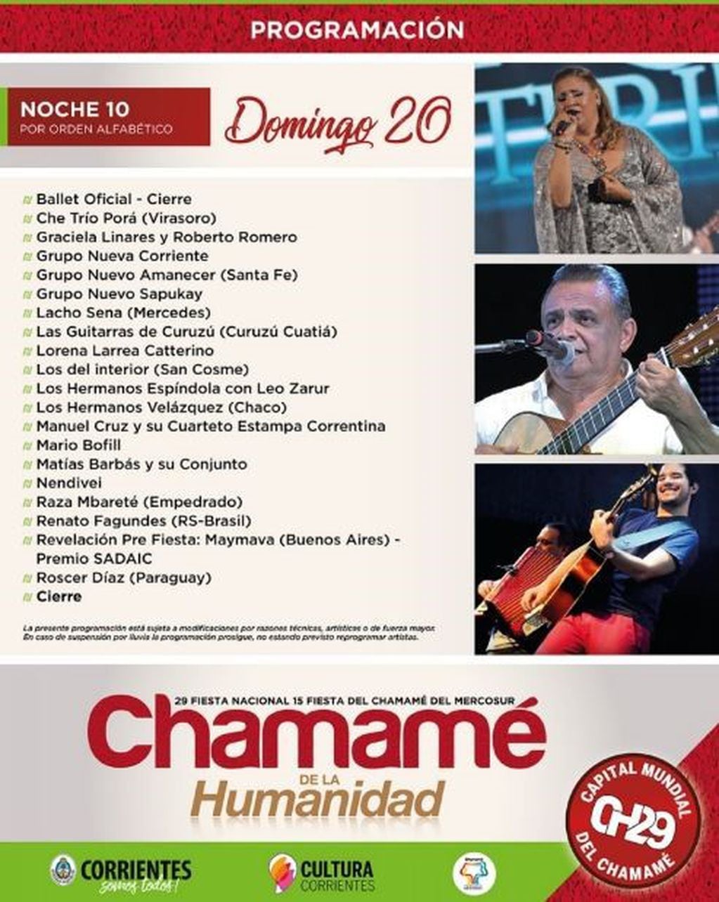 Programación completa de la 29º Fiesta Nacional del Chamamé