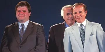 Germán Kammerath, José Manuel de la Sota y Carlos Menem en un acto del PJ en 1998