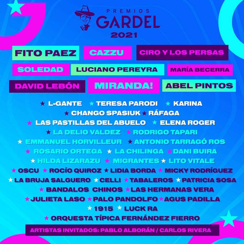 Artistas en los Premios Gardel 2021.