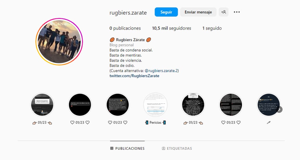 La cuenta de Instagram de los rugbiers volvió a estar activa.