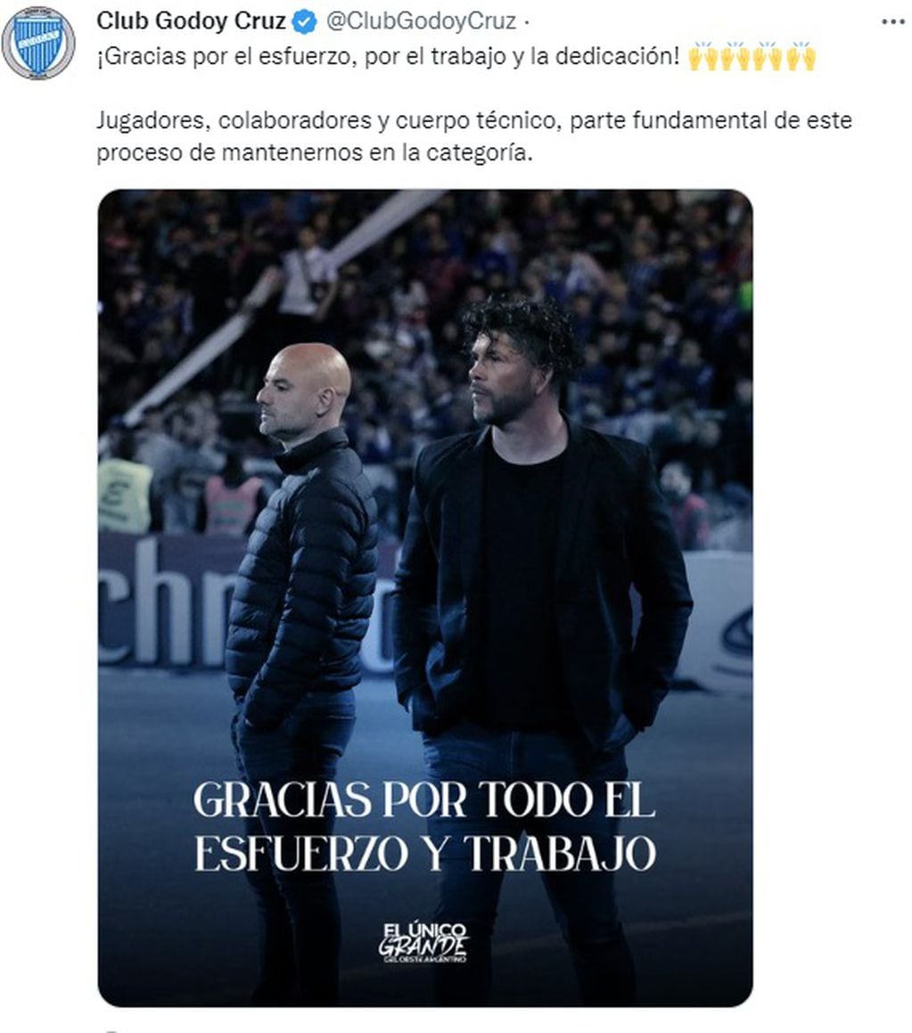 La dupla técnica Orsi-Gómez ya no son más los técnicos de Godoy Cruz.