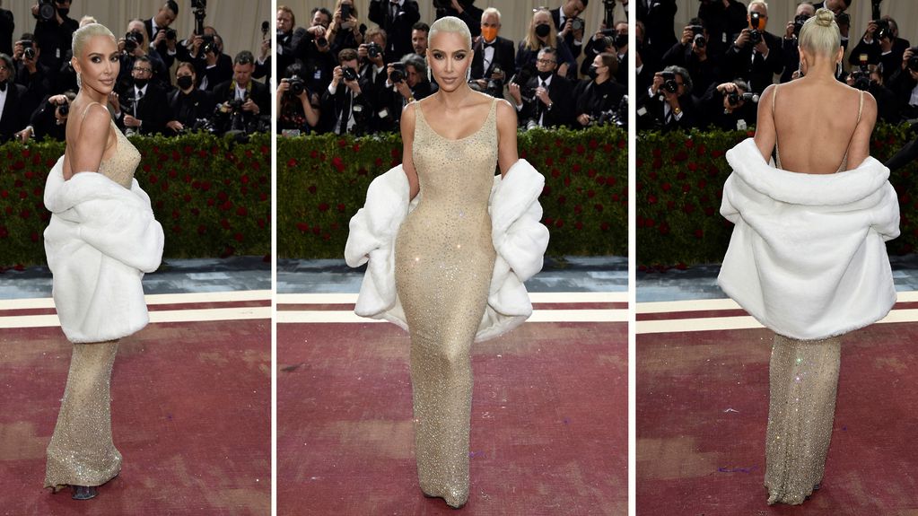 Kim en la MET Gala con el vestido de Marilyn. (AP)