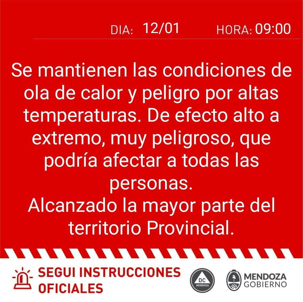 Alerta de Defensa Civil de Mendoza.