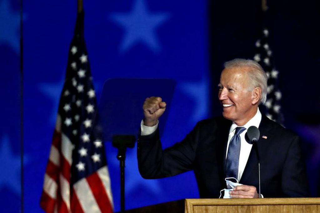 Joe Biden durante la noche de elecciones 2020 (Stefani Reynolds/Bloomberg)