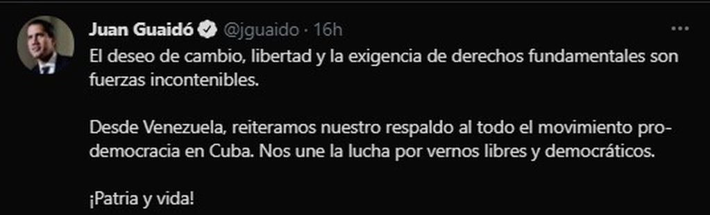 El tuit de Juan Guaidó.