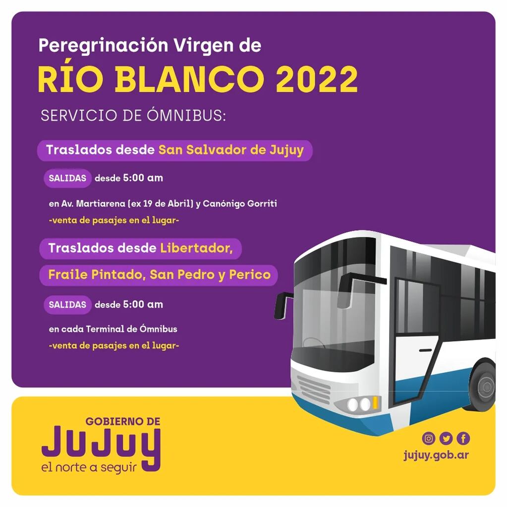 La Dirección de Transporte comunicó que los domingos de octubre habrá servicios especiales a Río Blanco.