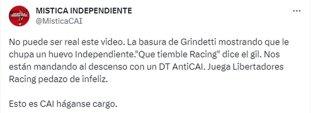 Los hinchas de Independiente reaccionaron al video de Grindetti