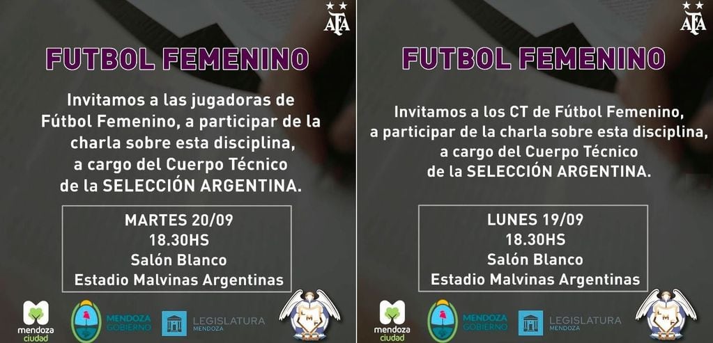 Invitación a la Charla del DT de la Selección Argentina de fútbol femenino.