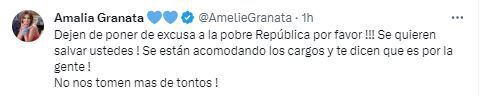 Amalia Granata lapidaria contra la alianza entre Patricia Bullrich y Javier Milei.