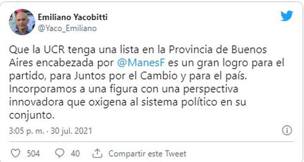 Los tuits de Emiliano Yacobitti.