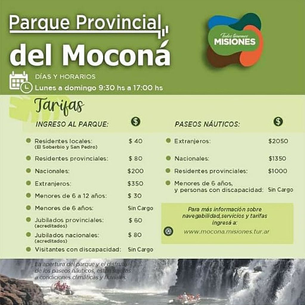 Nuevo cuadro tarifario para el Parque Provincial del Moconá.