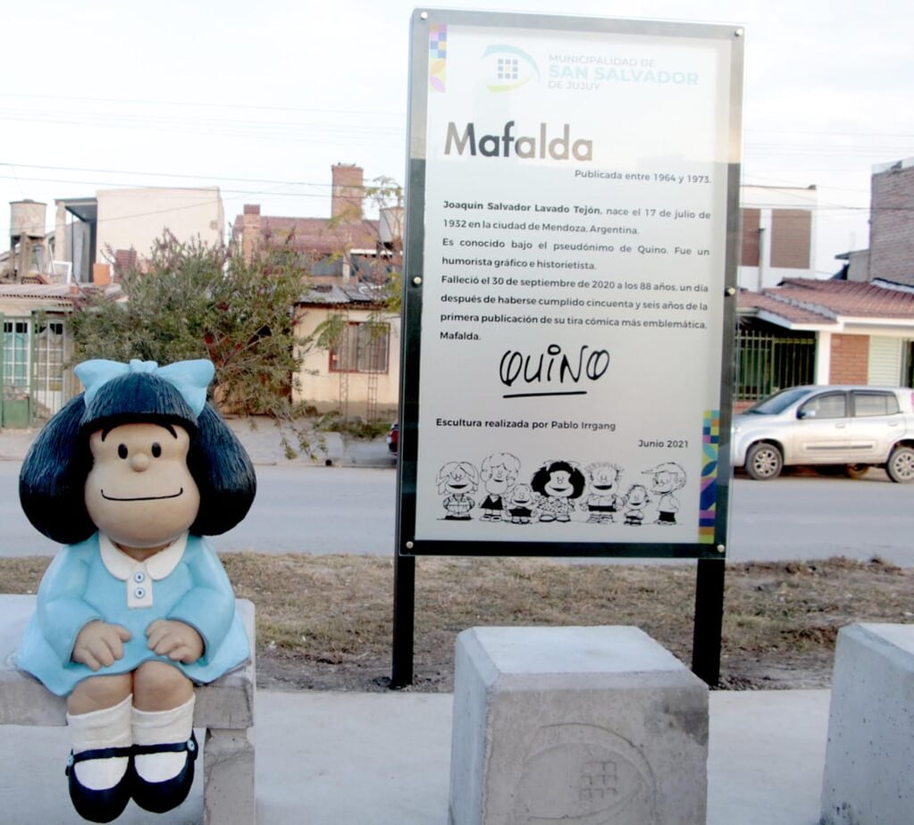 El homenaje de la Municipalidad de San Salvador de Jujuy a Joaquín Salvador Lavado -"Quino"- se materializa en el espacio donde se encuentran las figuras de Mafalda, Susanita y Manolito.