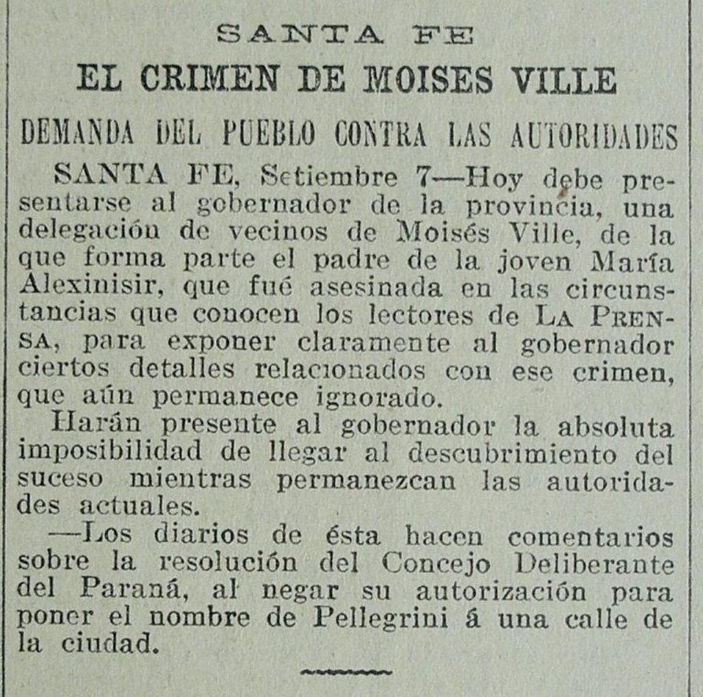 Los diarios La Nación y La Prensa se ocuparon durante varios meses del crimen de Miriam Aliksenitzer, la joven más cortejada de Moisés Ville.