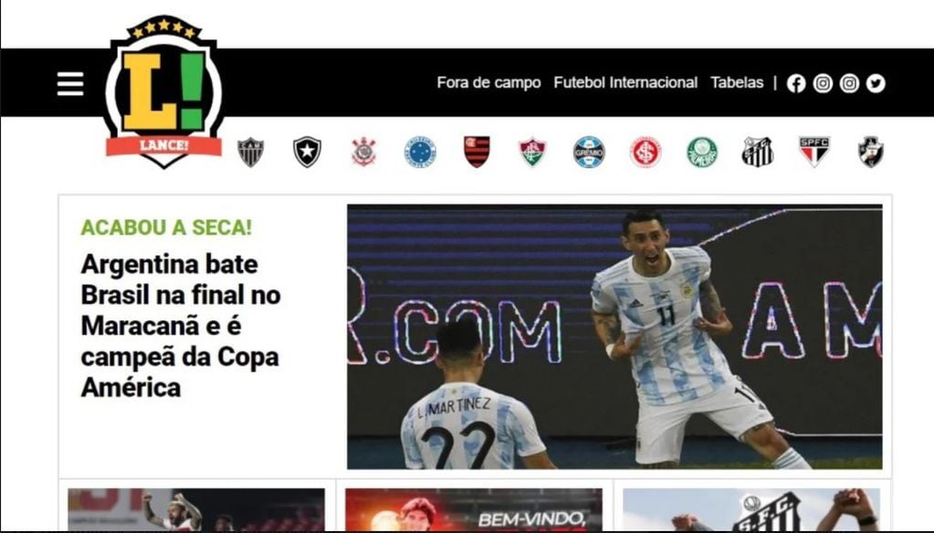 El diario Lance de Brasil también le dio un lugar preponderante a Argentina en su sitio.