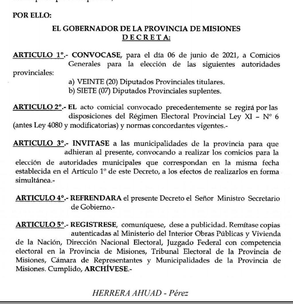 En Misiones habrá elecciones legislativas en junio