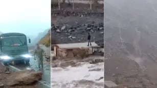 Derrumbe de enormes piedras en Alta Montaña argentino y aluvión y rescate en Chile.