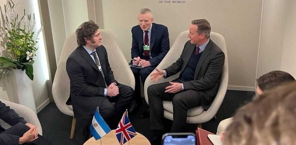 El encuentro de Javier Milei con David Cameron en Davos. Foto: Presidencia