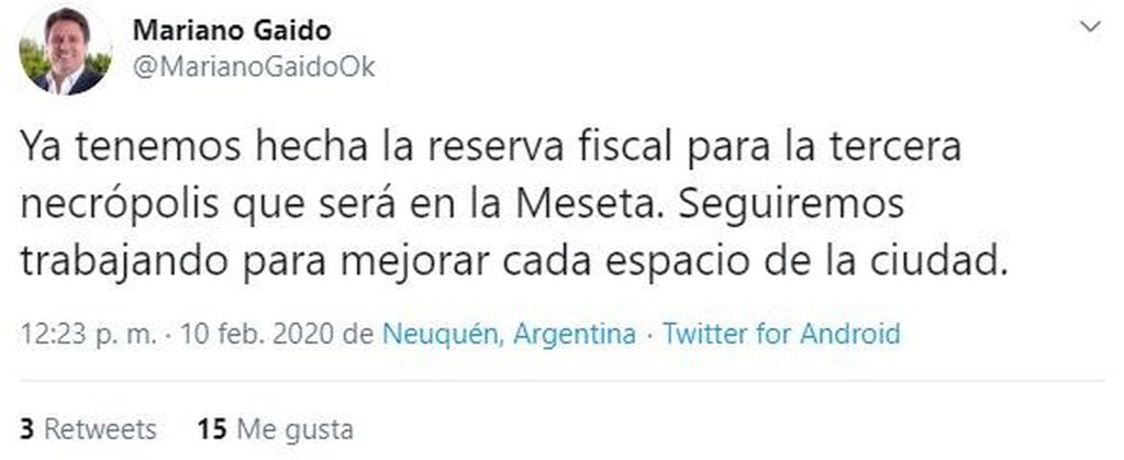 Mariano Gaido se expresó a través de Twitter (web).