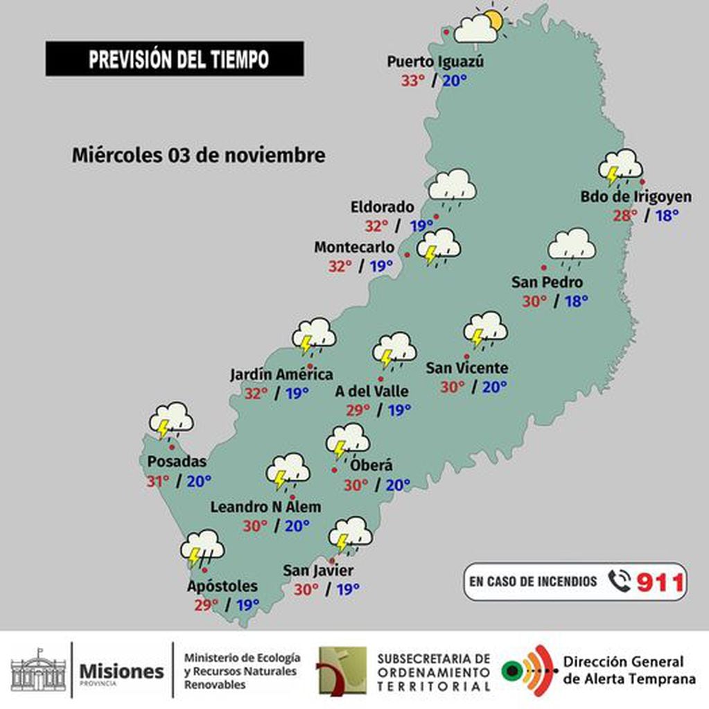 Miércoles con probabilidad de precipitaciones en la provincia de Misiones,