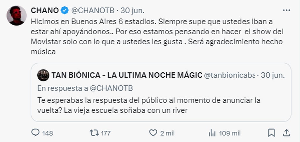 Chano Charpentier habló de los shows en el Movistar Arena