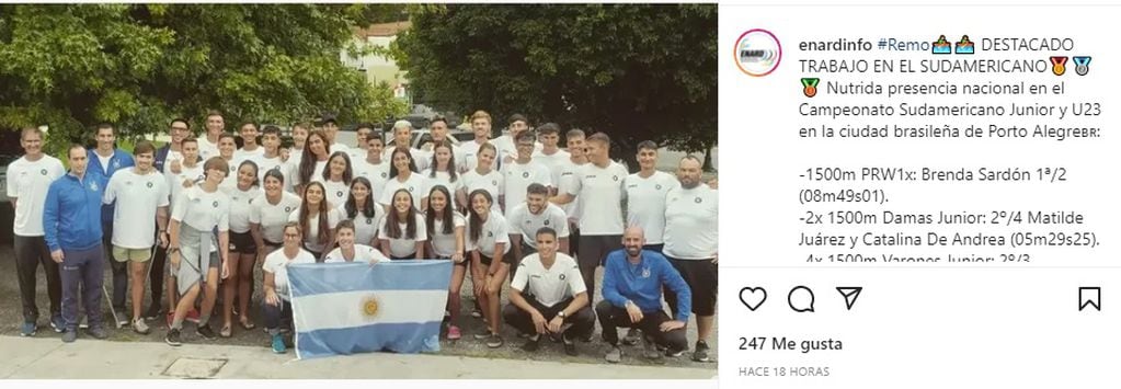 El equipo argentino de Remo tuvo una destacada actuación en Campeonato Sudamericano de remo para las categorías Juniors Sub-18 y Sub-23 que se disputó en Porto Alegre, Brasil.
