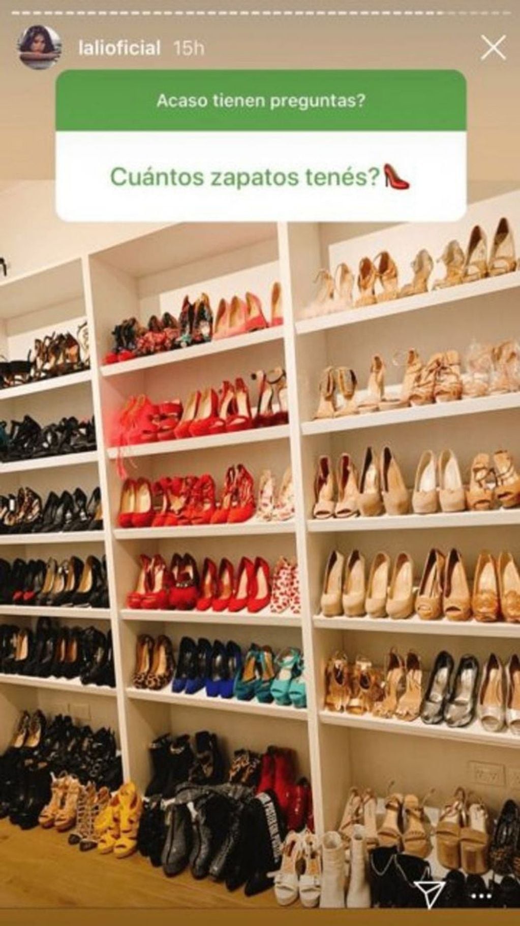 En sus historias de Instagram, Lali mostró su colección de zapatos.