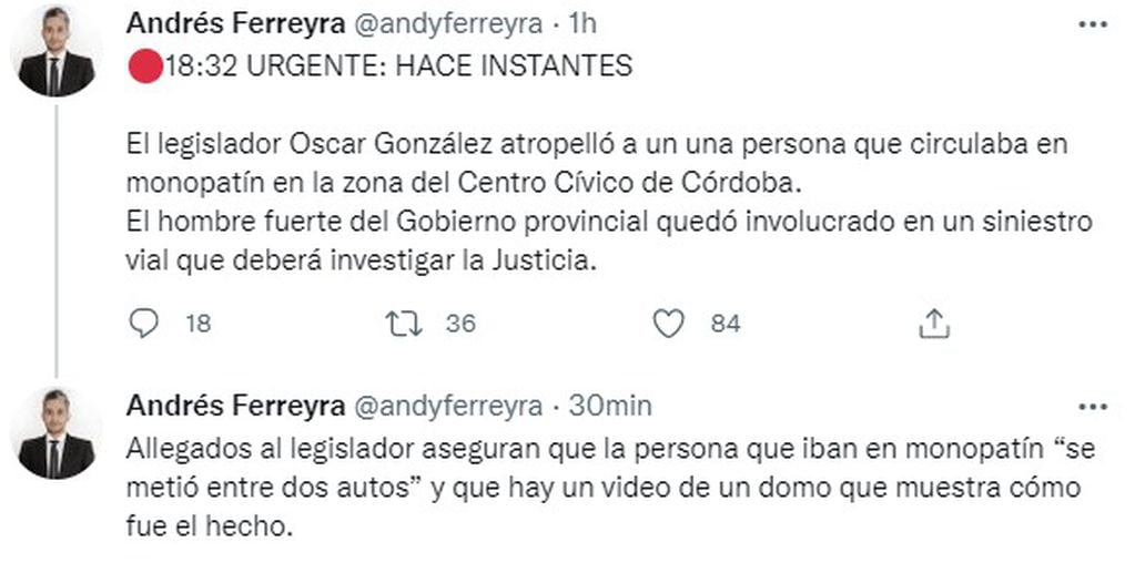 El legislador Oscar González protagonizó un siniestro vial.