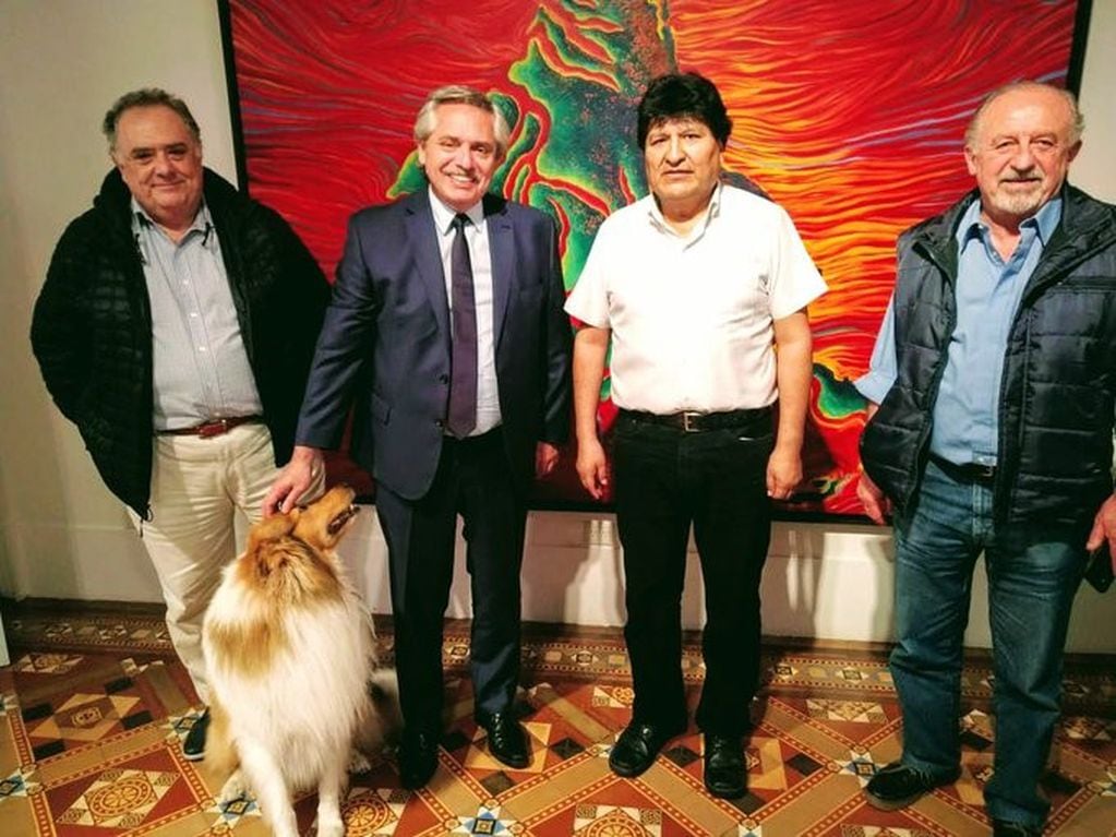 Evo Morales con el presidente Alberto Fernández, HugoYasky y Eduardo Valdes (Foto: Twitter)