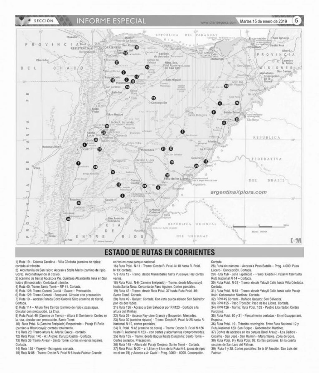 Infografía de las rutas correntinas afectadas. Fuente: Diario Época.