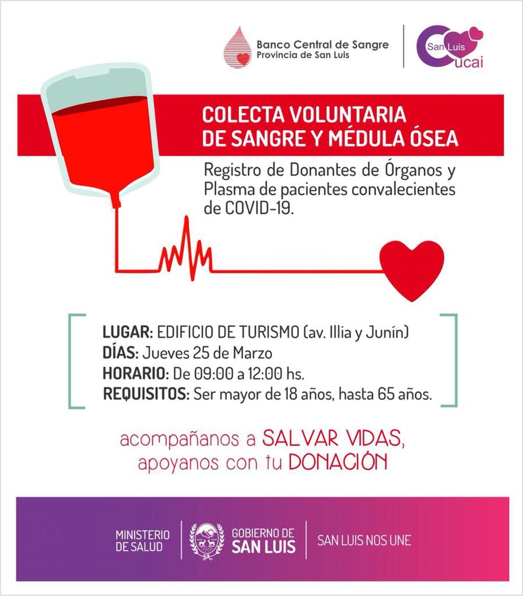 Campaña de donación de sangre, médula ósea, órganos y tejidos en San Luis.