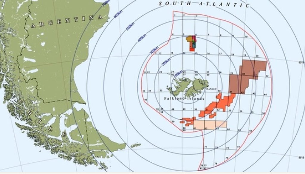 Petróleo en Malvinas - Diferentes zonas exploradas en la cuenca circundante a las islas.