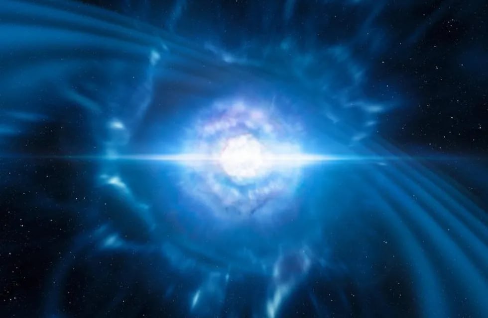 La explosión de kilonova, fenómeno originado por la colisión de dos estrellas de neutrones,.