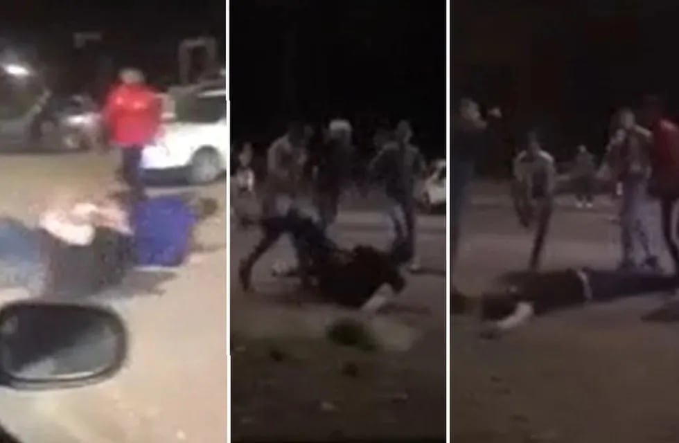 Una captura del video en la que se observa la brutal golpiza que sufrió Moisés Pérez. Los Andes