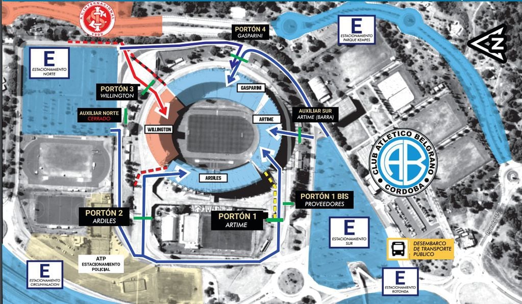 El punto de encuentro y la ubicación en la popular Willington que ocuparán los hinchas de Inter en el estadio Mario Kempes.