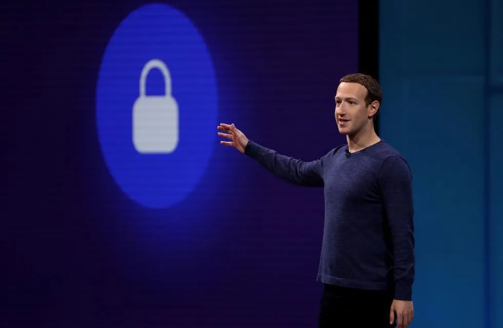 (FILES) This file photo taken on May 1, 2018 shows Facebook CEO Mark Zuckerberg speaking during the F8 Facebook Developers conference in San Jose, California. - Facebook unveiled on June 18, 2019 its global crypto-currency \