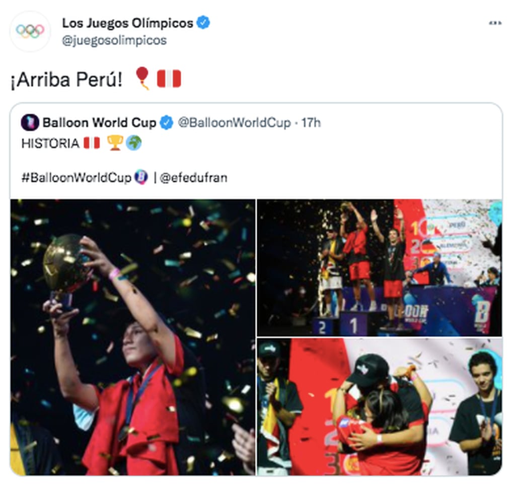 Los Juegos Olímpicos también apoyaron el Mundial de Globos y felicitaron a Perú por el título.