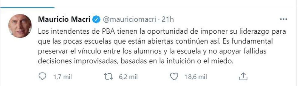 El tuit por el que denunciaron a Mauricio Macri.