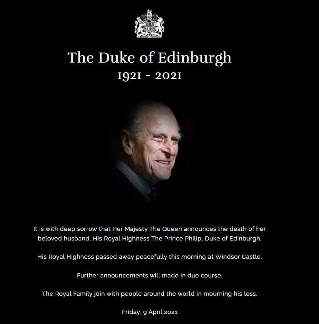 El anuncio del Palacio de Buckingham por la muerte del príncipe Felipe.