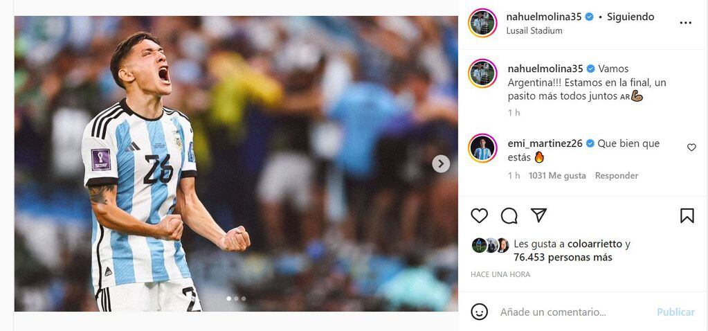 El posteo de Nahuel Molina luego del triunfo de Argentina ante Croacia por las semifinales del Mundial Qatar 2022