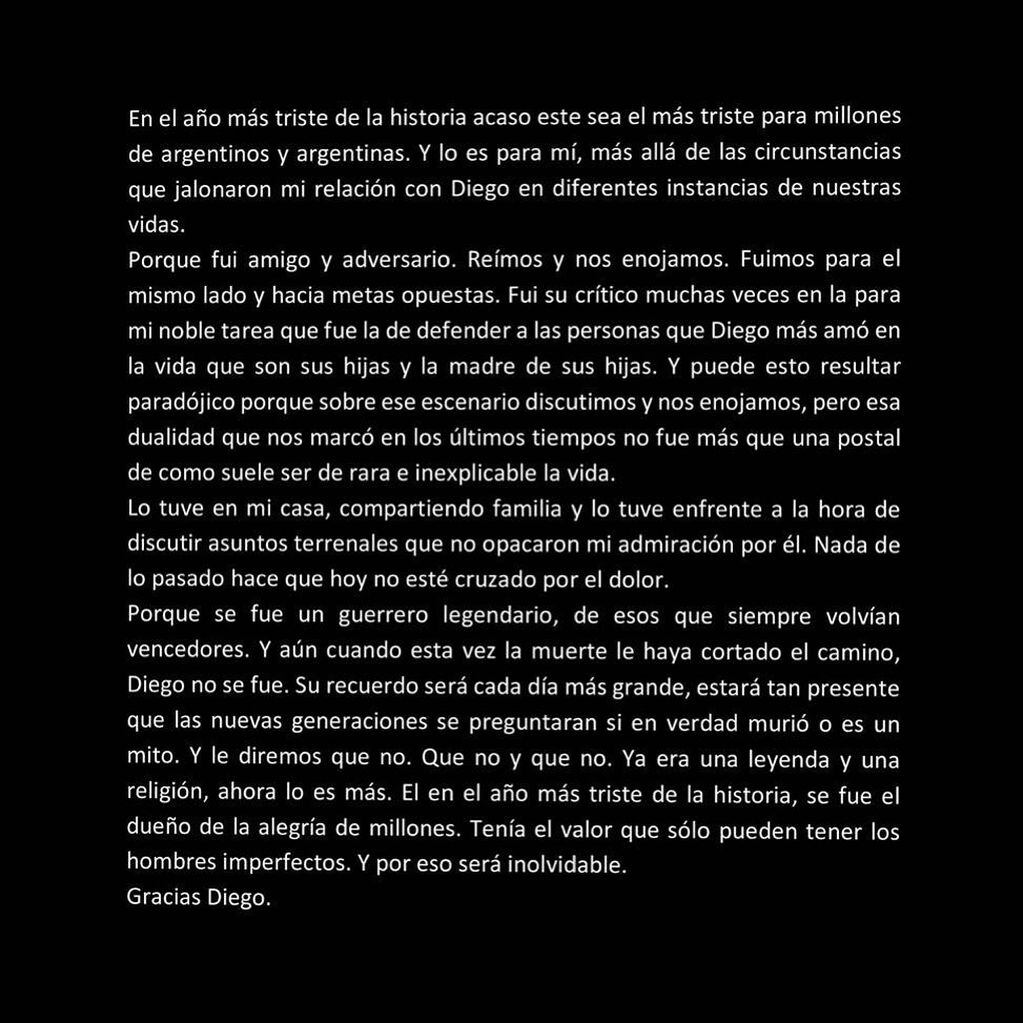 La carta abierta de Fernando Burlando por Diego Maradona