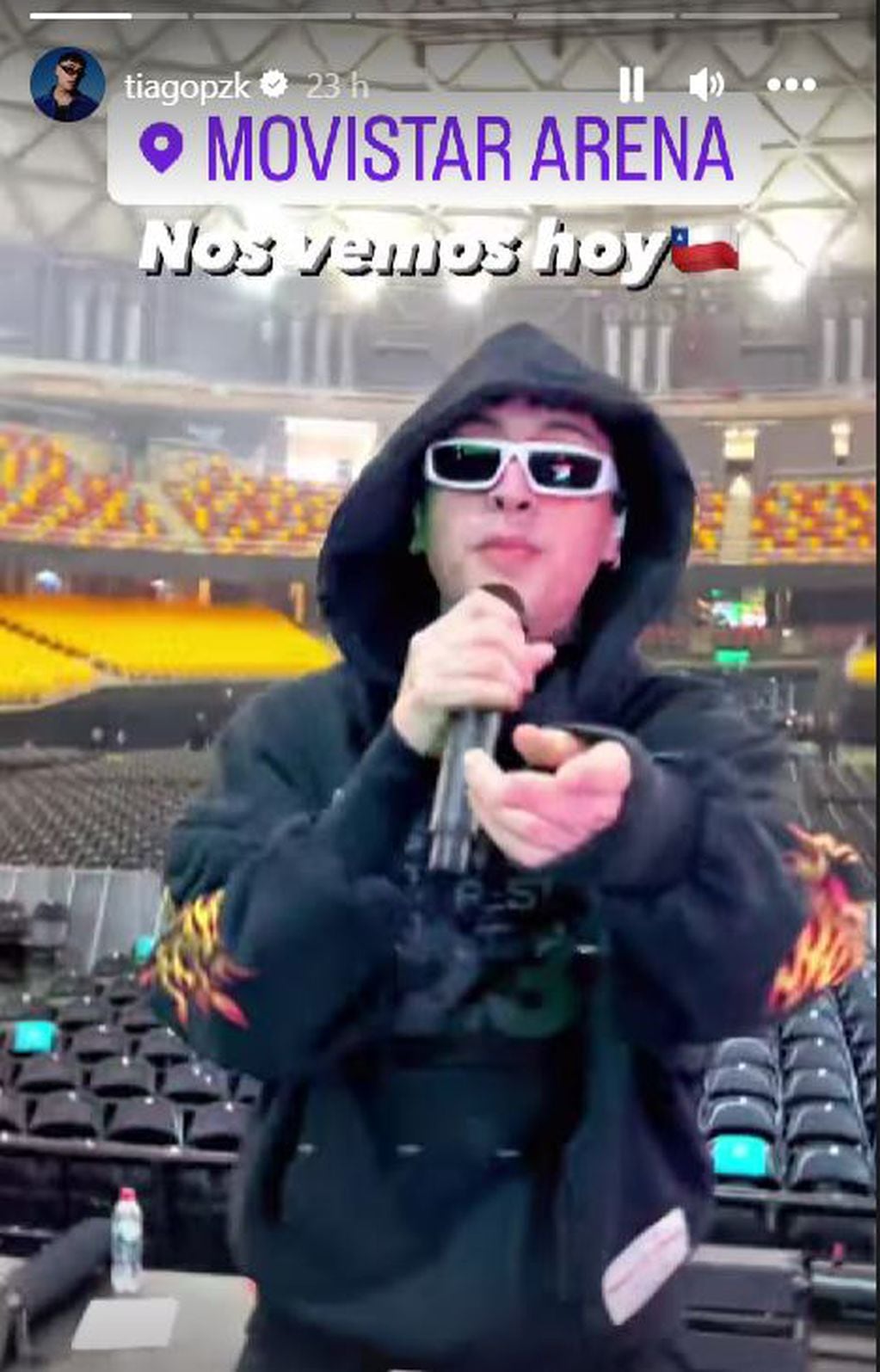 Tiago PZK probando sonido en Movistar Arena Chile