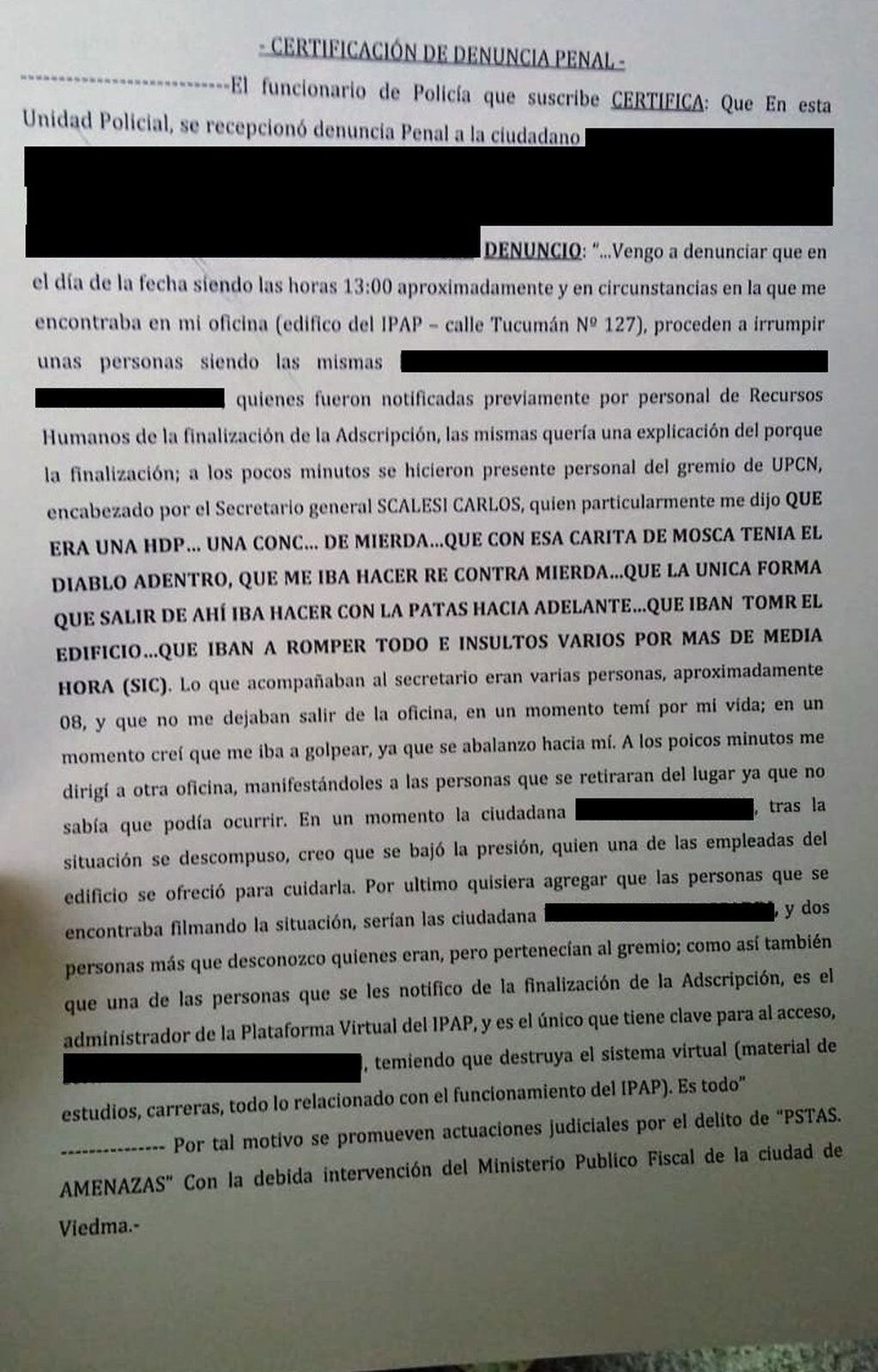 Denuncia al dirigente de UPCN (Diario Río Negro).