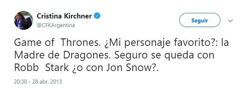 El tuit con el que Cristina Kirchner predijo un hecho crucial del final de "Game of Thrones"