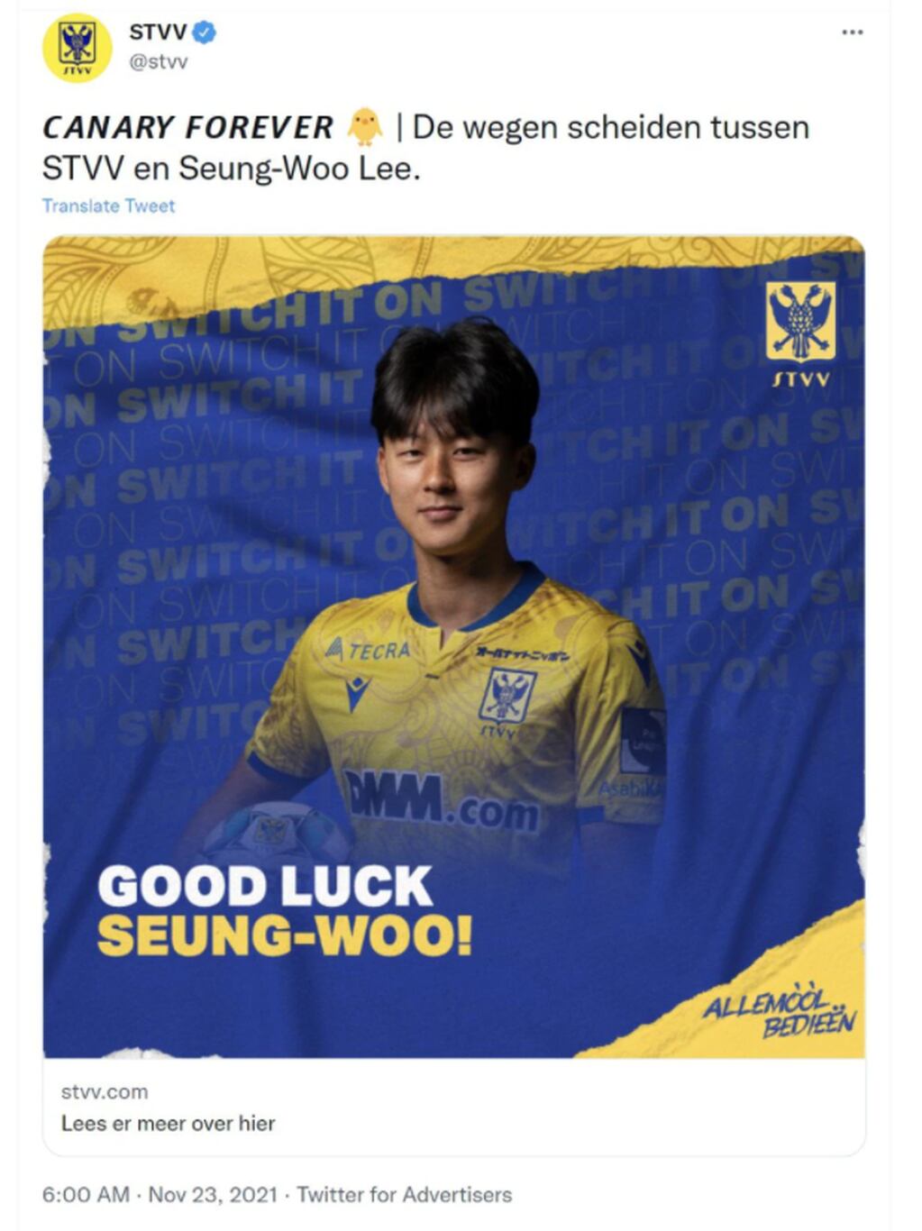 Lee Seung-Woo rescindió su contrato con un modesto club belga