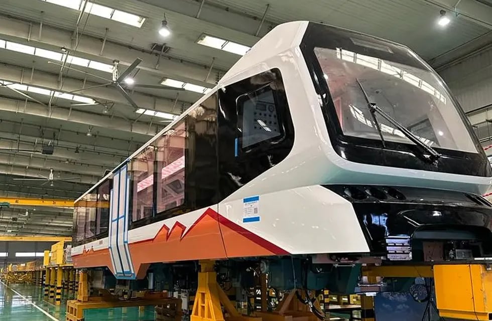 Uno de los componentes de las duplas del novedoso tren solar jujeño que se construye en los talleres de la compañía china CRRC.